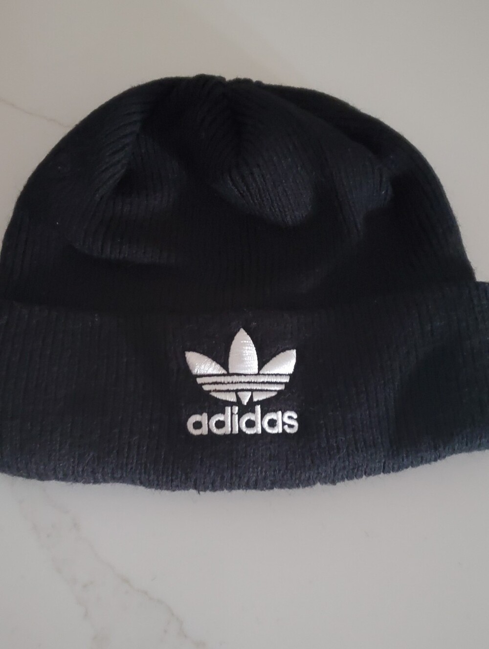 adidas Unisex Black Knit Beanie Trefoil Logo Winter Snowboarding Skiing EUC